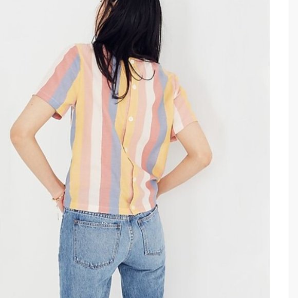 Madewell Button-Back Tie Top in Sherbet Stripe - Picture 6 of 7